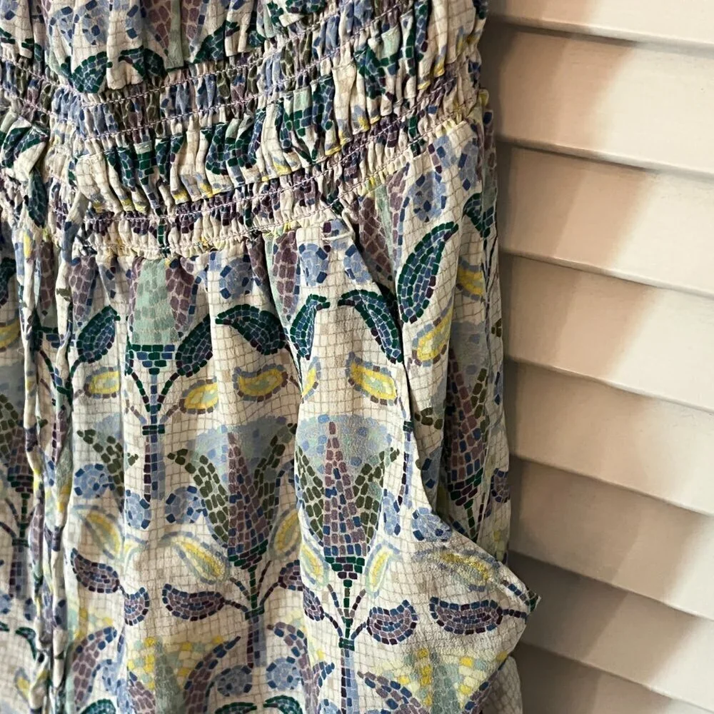 Tory Burch silk romper XS mosaic Provence Pompeii tassels